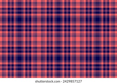 Seamless tartan fabric of textile pattern texture with a background vector plaid check in red and blue colors.