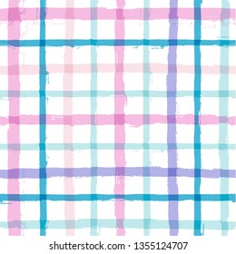 seamless tartan girly pattern, plaid print, checkered summer paint brush strokes. Gingham. Rhombus and squares texture for textile: shirts, tablecloths, clothes, dresses, bedding, blankets, paper. 