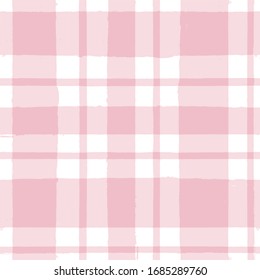 seamless tartan girly pattern, plaid print, checkered pink paint brush strokes. Gingham. Rhombus and squares texture for textile: shirts, tablecloths, clothes, dresses, bedding, blankets, paper.