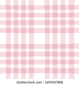 Nahtlose Tartan-Girly-Muster, gepolsterter Druck, karierte rosa Pinselstriche. Gingham. Rhombus und Quadrate, Textur: Hemden, Tischdecken, Kleidung, Kleider, Bettwäsche, Decken, Papier.