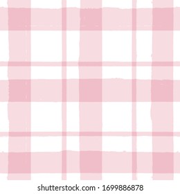 seamless tartan girly pattern, plaid print, checkered pink paint brush strokes. Gingham. Rhombus and squares texture for textile: shirts, tablecloths, clothes, dresses, bedding, blankets, paper.