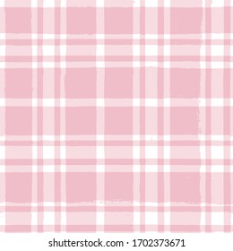 Nahtlose Tartan-Girly-Muster, gepolsterter Druck, karierte rosa Pinselstriche. Gingham. Rhombus und Quadrate, Textur: Hemden, Tischdecken, Kleidung, Kleider, Bettwäsche, Decken, Papier. 
