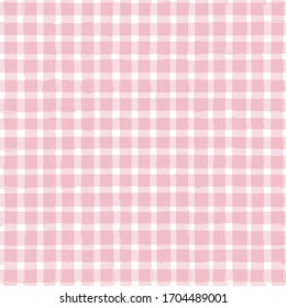 Nahtlose Tartan-Girly-Muster, gepolsterter Druck, karierte rosa Pinselstriche. Gingham. Rhombus und Quadrate, Textur: Hemden, Tischdecken, Kleidung, Kleider, Bettwäsche, Decken, Papier.