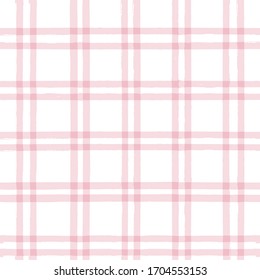 Nahtlose Tartan-Girly-Muster, gepolsterter Druck, karierte rosa Pinselstriche. Gingham. Rhombus und Quadrate, Textur: Hemden, Tischdecken, Kleidung, Kleider, Bettwäsche, Decken, Papier.