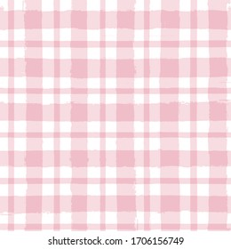 seamless tartan girly pattern, plaid print, checkered pink paint brush strokes. Gingham. Rhombus and squares texture for textile: shirts, tablecloths, clothes, dresses, bedding, blankets, paper.