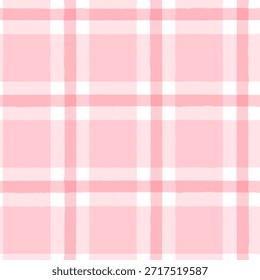 Patrón femenino de tartán sin costuras, estampado a cuadros, pinceladas de pintura rosa a cuadros. De Gingham. Textura de rombos y cuadrados para textiles: camisas, manteles, ropa.