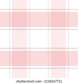 Seamless tartan girly vector pattern, plaid print, checkered pink brush strokes. Watercolor gingham texture for textile: shirts, tablecloths
