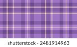 Seamless tartan motif in purple and lavender with light yellow details. The checkered design involves overlapping lines and squares, creating a classic and stylish textile appearance