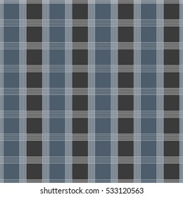 Seamless tartan pattern. Blue and grey kilt fabric texture. Abstract vertical and horizontal lines. Vector illustration