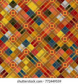 Seamless tartan pattern. Checkered colorful bright hot colors texture for clothing fabric prints and home textile.
