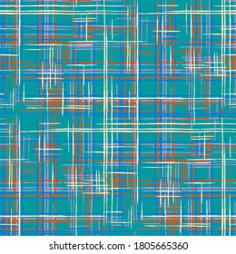 Patrón Tartán sin Maravilla. Imitación de impresión étnica de hierba de hierba. Rayas sin foco. Patrón moderno con líneas coloridas. Textura abstracta con franjas cruzadas.