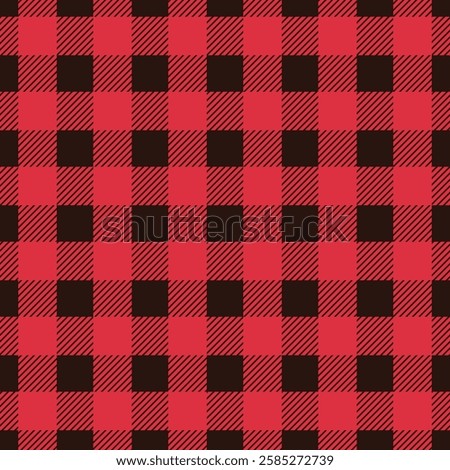 Seamless tartan pattern featuring a combination of red and black stripes. Classic Firebrick Red plaid with a traditional Scottish checkered design. Perfect for fabric textures and backgrounds. Vector 