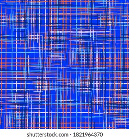 Patrón Tartán sin Maravilla. Patrón moderno con líneas coloridas. Rayas sin foco. Imitación de impresión étnica de hierba de hierba. Textura abstracta con franjas cruzadas.