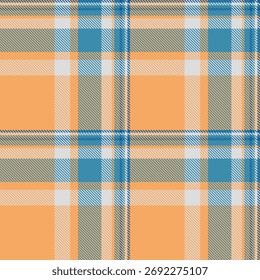 Patrón de tartán sin costuras con naranja, azul, gris y blanco. Se puede utilizar para la moda o el diseño de interiores. Perfecto para fondos, telas, papel de regalo y más.