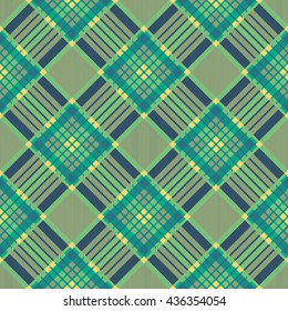 Seamless tartan pattern. Plaid twill blue yellow palette repeated. Diagonal texture background Vector illustration.