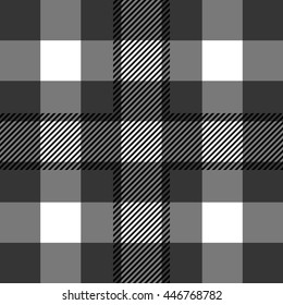 Seamless tartan pattern. repeated plaid twill tile texture. black and white palette vector illustration.