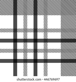 Seamless tartan pattern. repeated plaid twill tile texture. black and white palette vector illustration.
