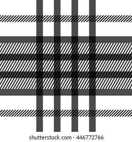 Seamless tartan pattern. repeated plaid twill tile texture. black and white palette vector illustration.