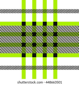 Seamless tartan pattern. repeated plaid twill tile texture. green, black and white palette vector illustration.