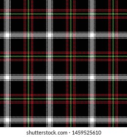 Seamless tartan pattern. Scottish multicolored check plaid in black, white, red, and green for skirt, dress, blanket, throw, or other modern home or fashion textile print.