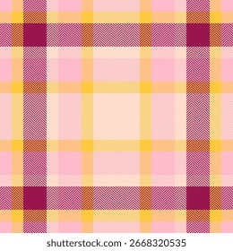 Nahtloses Tartanmuster. Weiche Rosa-, Gelb- und Burgundertöne schaffen ein klassisches kariertes Design. Ideal für Textildrucke, Hintergründe oder digitale Kunstprojekte.