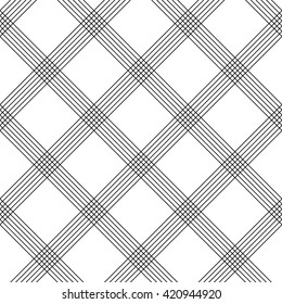 Seamless Tartan Pattern. Vector Black and White Woven Background. British Plaid Ornament. Abstract Diagonal Thin Line Art Pattern. Wrapping Paper Checks Texture