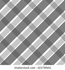 Seamless Tartan Pattern. Vector Black and White Background. Abstract Stripe and Line Wallpaper. Monochrome Plaid Ornament