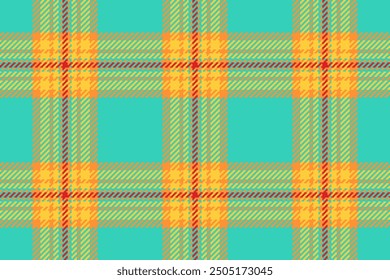 Seamless tartan pattern of vector plaid textile with a check texture background fabric in teal and tangerine colors.