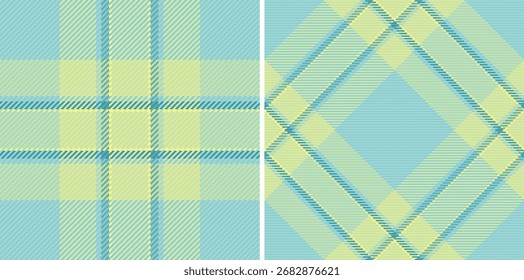 Padrões de tartan sem costura em azul claro e verde fresco, ideal para design têxtil, fundos ou um toque de estilo clássico para qualquer projeto criativo.
