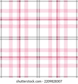 Seamless tartan pattern,watercolor plaid print, checkered pink girly brush strokes. Gingham texture for textile: shirts, tablecloths, clothes