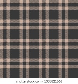 Seamless tartan pixel check plaid herringbone vector pattern in beige & grey. Fashion plaid for scarf, coat, poncho, blanket, or other textile design.