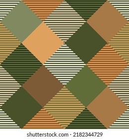 Patrón de platija tartán sin foco en otoño marrón y verde.
