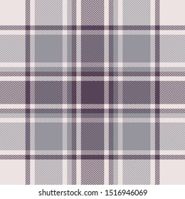 Seamless tartan plaid pattern background. Herringbone check plaid texture in aubergine purple, grey, and beige for scarf, blanket, throw, poncho, or other modern everyday casual textile design.