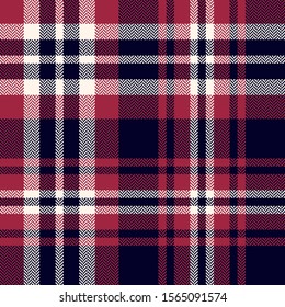 Seamless tartan plaid pattern background. Dark woven check plaid textured graphic in blue, red, and off white for scarf,  blanket, throw, or other modern autumn or winter textile print.