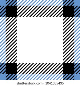 Seamless tartan plaid pattern in blue, black and white. Fabric diagonal texture background