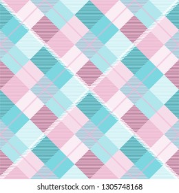 Seamless tartan plaid pattern in blue and pink tone.
