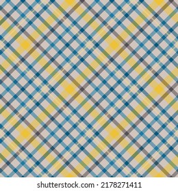 Seamless tartan plaid pattern in Blue and Yellow