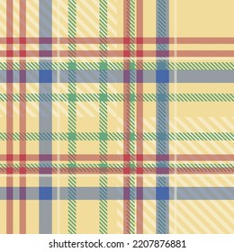 Seamless tartan plaid pattern in Blue , Green , Yellow and Red Color.