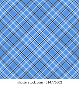 Seamless tartan plaid pattern in blue, black & white. Traditional checkered textile print. Tartan fabric texture background. Vintage plaid clothing design. 