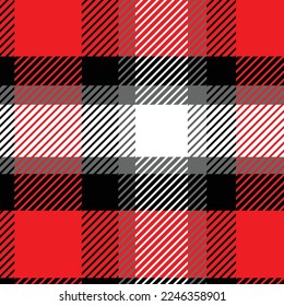 Seamless tartan plaid pattern. Plaid check pattern in red, beige, white, and black. Seamless fabric texture print.