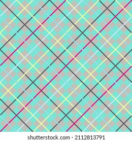 Seamless tartan plaid pattern. Checker fabric texture background. Vector design for digital textile printing. Color palette: bluish gray, blue and line