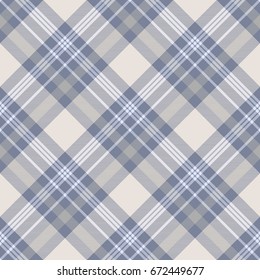 Seamless tartan plaid pattern. Checker fabric texture background. Vector design for digital textile printing. Color palette: dusty blue, gray and faded beige.