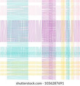 Seamless tartan plaid pattern. Checkered fabric texture print stripes punchy pastel colorful background.