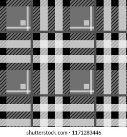 Seamless tartan plaid pattern. Checkered fabric texture print in gray, taupe, beige and white,