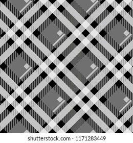 Seamless tartan plaid pattern. Checkered fabric texture print in gray, taupe, beige and white,