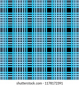 Seamless tartan plaid pattern. Checkered fabric texture print in dark grayish blue, navy, pale blue and black eps10