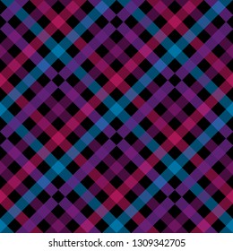 Seamless tartan plaid pattern. Checkered fabric texture print in shades of red, bright fuchsia, light teal green, pale cyan and blue. eps10