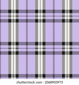 Seamless tartan plaid pattern. Checkered fabric texture print in shades of black, purple and cream
