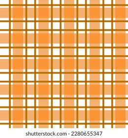 Nahtlose Tartan-Planetenmuster. Stoffdruck auf karierten Materialien in Streifen von orangefarbenem und weißem Hintergrund.