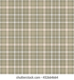 Seamless tartan plaid pattern. Checkered fabric texture print in shades of brown, beige, khaki & white. Vector swatch for digital textile printing.
